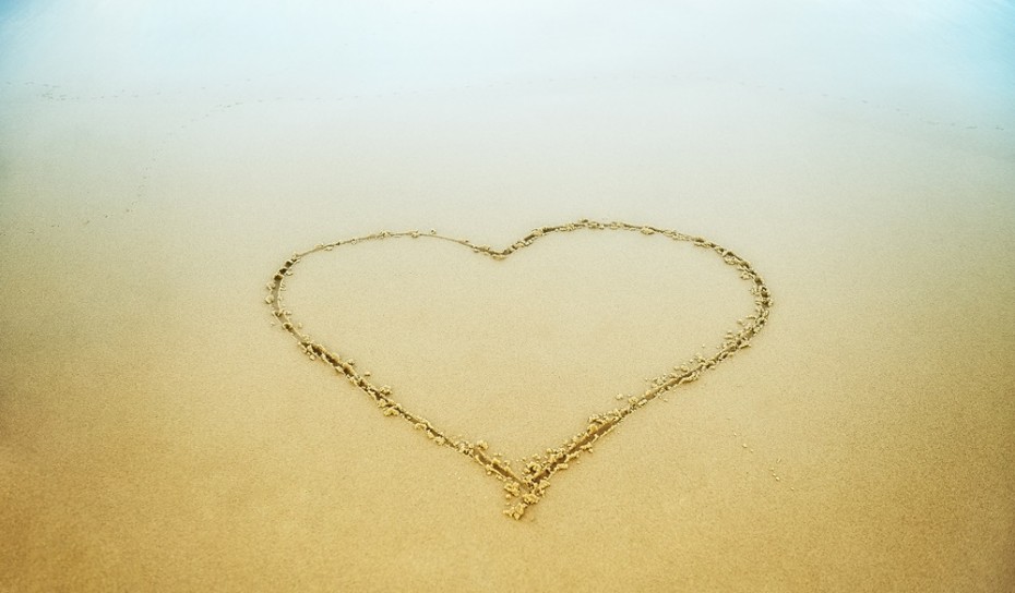 Heart drawn in the beach sand