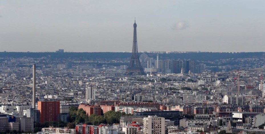 A view shows the skyline with the Eiffel Tower that is seen in the distance, in Paris