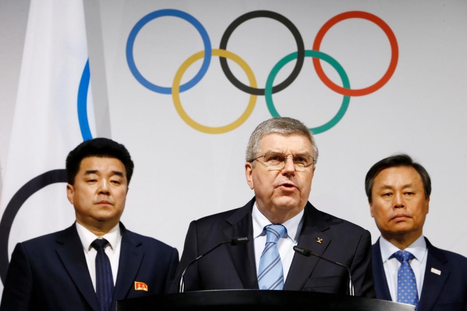 IOC President Thomas Bach speaks after a meeting with the delegations of North and South Korea at the IOC headquarters in Lausanne