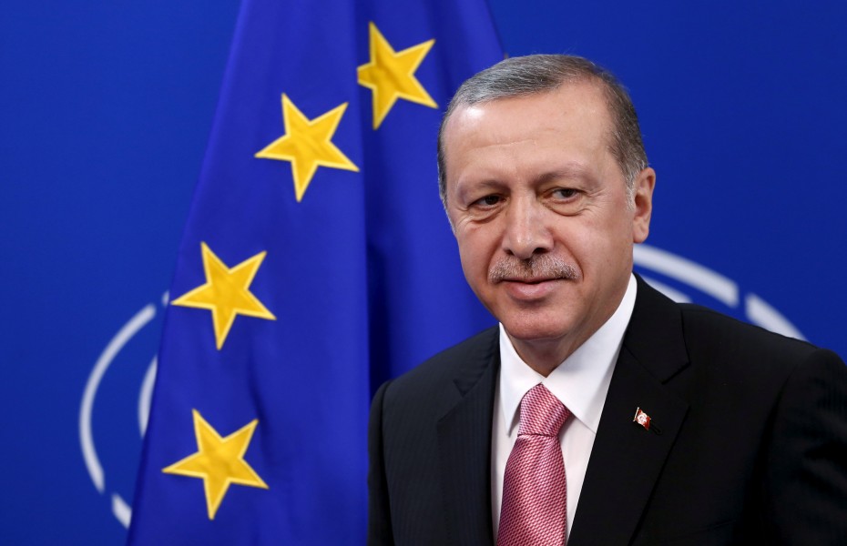 FILE PHOTO: Turkey's President Tayyip Erdogan looks on ahead of a meeting at the EU Parliament in Brussels