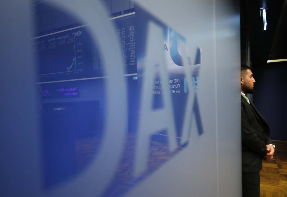 The DAX (German stock index) logo is seen at the stock exchange in Frankfurt