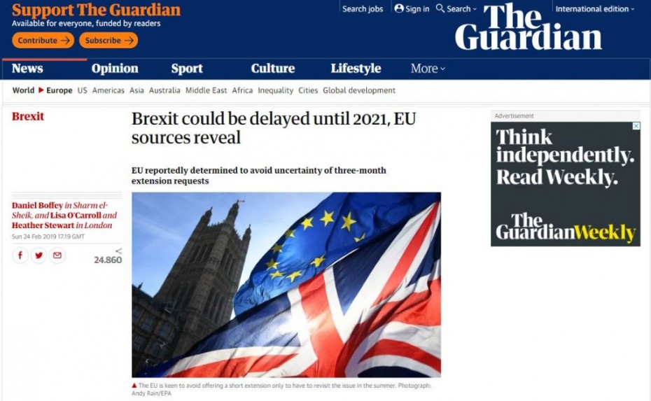 Guardian: Το Brexit μπορεί να παραταθεί έως το 2021