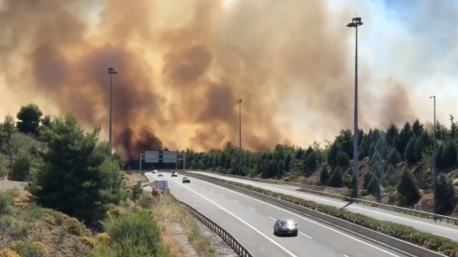 Ισχυρή πυρκαγιά στο Μαρτίνο, στην ΕΟ Αθηνών-Λαμίας