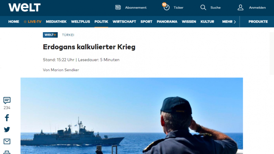 Welt: Βουλιάξτε ελληνικό πολεμικό πλοίο ή καταρρίψτε μαχητικό, η διαταγή Ερντογάν