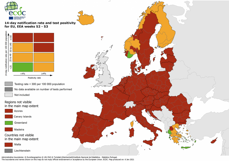 Κορονοϊός-ECDC: Μοναδική ευρωπαϊκή χώρα με «πράσινες» περιοχές η Ελλάδα