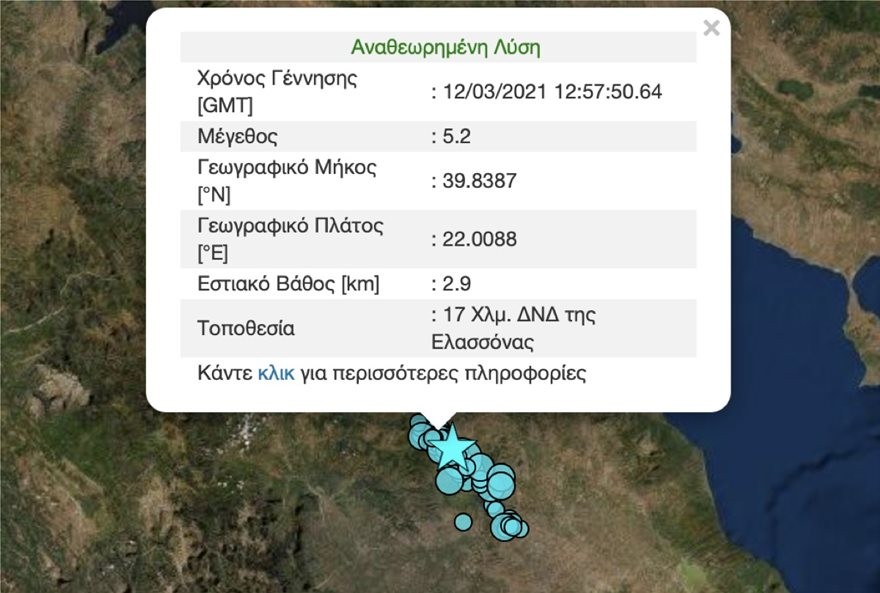 Νέος σεισμός 5,2 Ρίχτερ στην Ελασσόνα