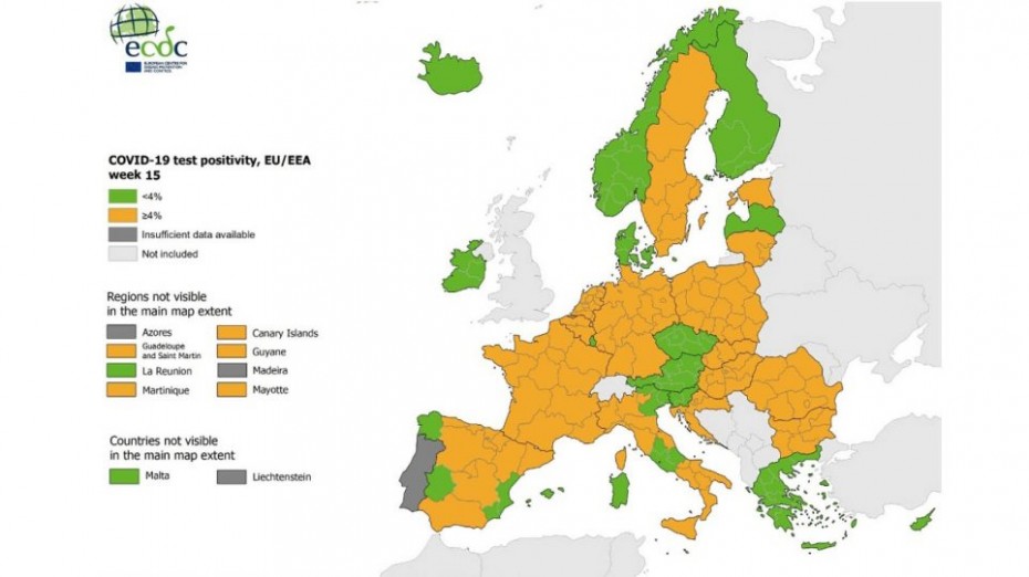 Κορoνοϊός - Χάρτης ECDC: «Πράσινη» η Ελλάδα στον δείκτη θετικότητας